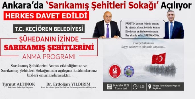 Ankara'da 'Sarıkamış Şehitleri Sokağı' Açılıyor