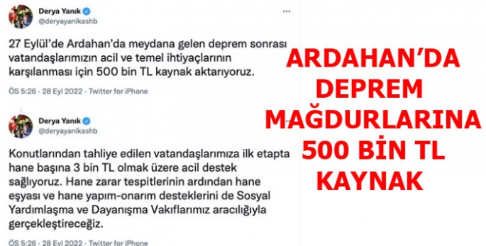 Ardahan Depremine 500 Bin TL kaynak