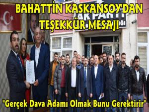 AK Parti Kars Aday Adayı Bahattin Kaskansoy'dan Teşekkür