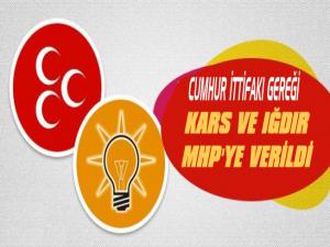 Cumhur İttifakı gereği MHPye Kars ve Iğdır verildi