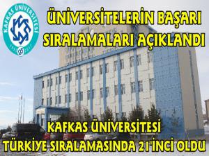 Kafkas Üniversitesi Türkiye Sıralamasında 21'inci Oldu