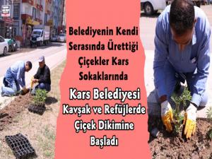 Kars Belediyesi Refüjlerde Peyzaj Düzenlemesi Yapıyor