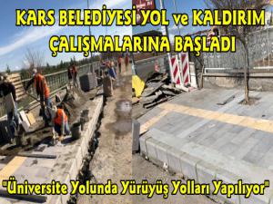 Kars Belediyesi Üniversite Yolunda Kaldırım Çalışması Başlattı