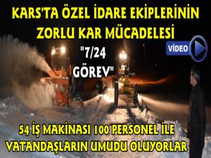 Kars İl Özel İdare Ekipleri Gece Gündüz Karla Mücadele Ediyor