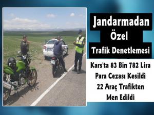 Kars Jandarmadan Özel Trafik Denetimi 83 Bin Lira Para Cezası Kesildi