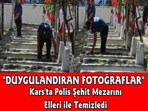 Kars Polisi Şehit Mezarını Elleriyle Temizledi!