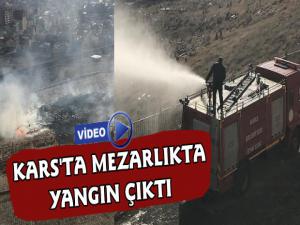 Kars'ta Karadağ Mahallesi Mezarlığında Yangın Çıktı