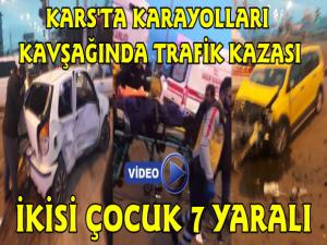 Kars'ta Karayolları Kavşağında Trafik Kazası 7 Yaralı