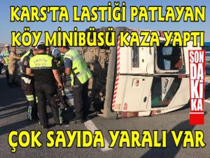 Kars'ta Lastiği Patlayan Köy Minibüsü Kaza Yaptı, Yaralılar Var