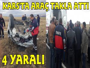 Kars'ta Otomobil Takla Attı 4 Yaralı