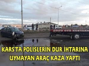 Kars'ta Polis Ekiplerinden Kaçan Araç Kaza Yaptı