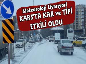 Kars'ta Sabah Saatlerinde Kar ve Tipi Etkili Oldu