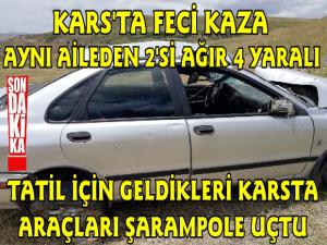 Kars'ta Tatil İçin Gelen Ailenin Aracı Uçtu, 2'si Ağır 4 Yaralı