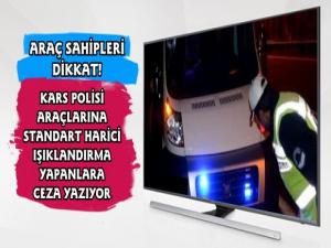 Kars'ta Trafik Ekiplerinden Araçlara Özel Işıklandırma Denetimi