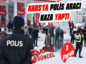 Karsta polis aracı kaza yaptı 3 yaralı