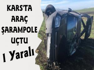 Kars'ta Trafik Kazası Araç Şarampole Uçtu 1 Yaralı