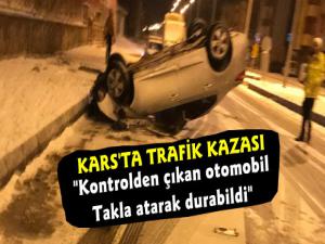 Kars'ta Trafik Kazası Araç Takla Attı