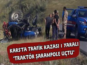 Kars'ta Trafik Kazası Traktör Şarampole Uçtu