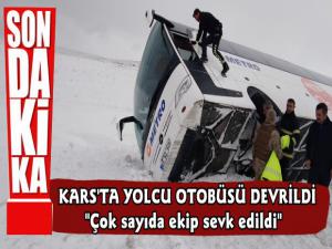 Kars'ta Yolcu Otobüsü Devrildi