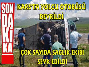 Kars'ta Yolcu Otobüsü Devrildi 8 Yaralı