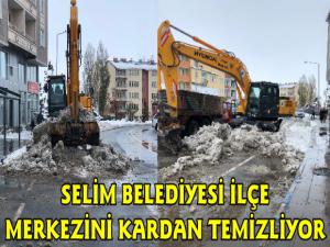 Selim Belediyesi Kar Temizleme Çalışması Yapıyor