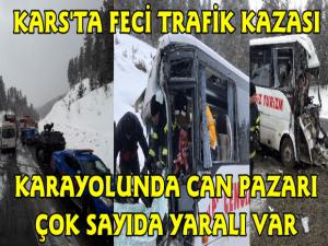 Son Dakika Kars'ta yolcu otobüsü kaza yaptı.  Çok sayıda yaralı var.