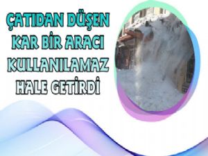 Kars'ta Çatıdan Düşen Kar Araçta Hasar Oluşturdu