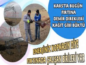 Kars'ta Fırtına Elektrik Direklerini Yıktı