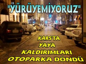 Kars'ta Araçlar Yaya Kaldırımını Otoparka Çevirdi!