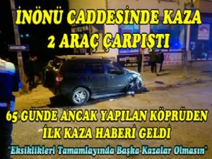 Kars'ta Yeni Köprüde İlk Kaza, 2 Araç Çarpıştı