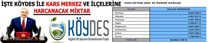 İŞTE KÖYDES İLE KARS MERKEZ VE İLÇELERİNE HARCANACAK MİKTAR