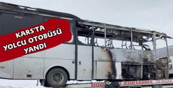 Kars'ta Yolcu Seyir Halindeki Yolcu Otobüsü Yandı