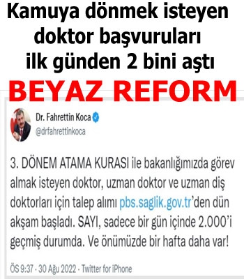 Kamuya dönmek isteyen doktor başvuruları ilk günden 2 bini aştı