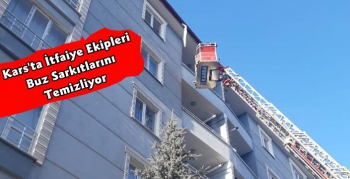 Kars Belediyesi Tehlike Yaratan Buz Sarkıtlarını Temizliyor