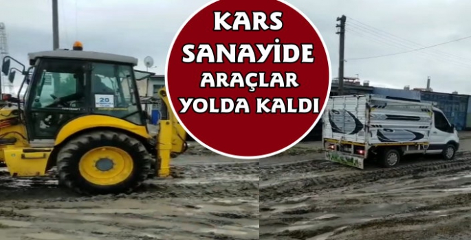 Kars Sanayisinde Araçlar Çamura Saplandı