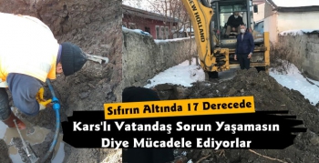 Kars'ta Belediye Ekipleri'nden Soğuk Havada Arıza Onarımı