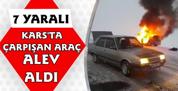 Kars'ta Kaza Yapan Araç Alev Aldı