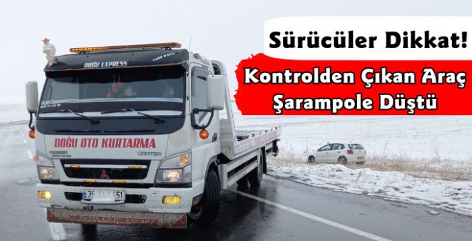 Kars'ta Kontrolden Çıkan Otomobil Şarampole Çıktı 
