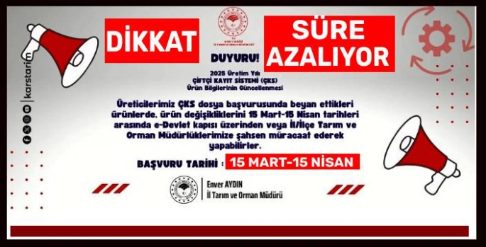 Kars Tarım'dan Çiftçilere Hatırlatma: 10 Gün Kaldı!