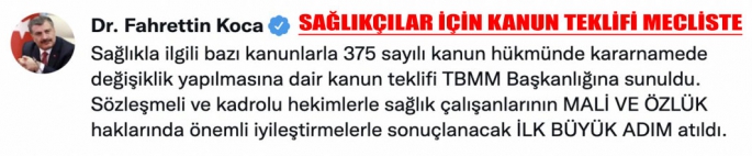 Sağlıkçılar için kanun teklifi mecliste